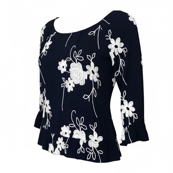 Forgotten Grace Tops - Forgotten Grace light and airy navy blue boho off the shoulders top w em…